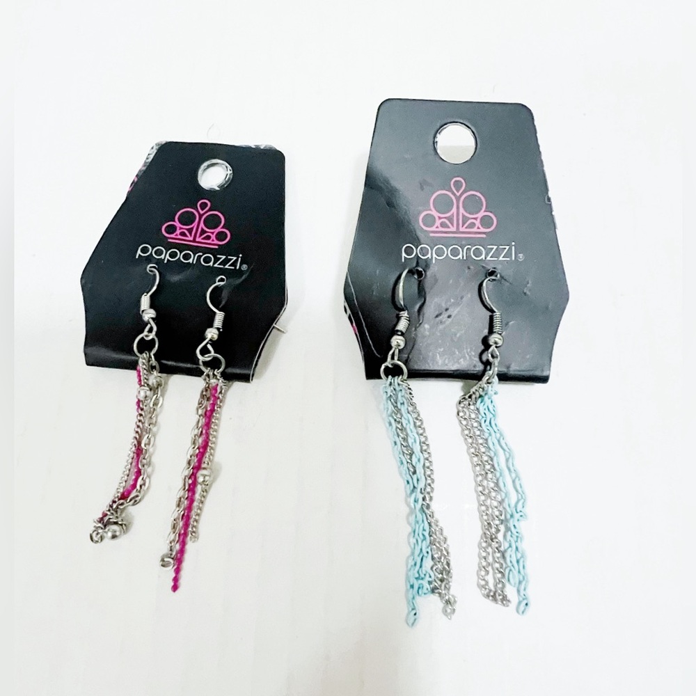 Paparazzi Silver and Pink/Blue Chain Earrings lot